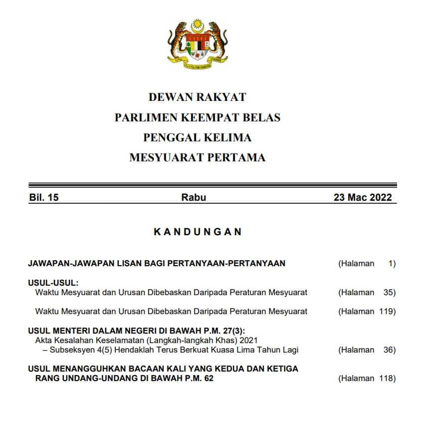 senarai akta parlimen malaysia